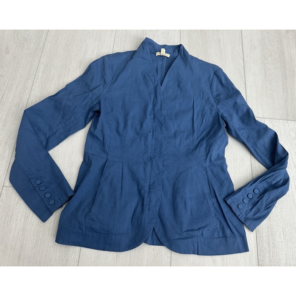 Eileen Fisher Organic Linen Blend Full‎ Zip Lightweight Blazer Sz XS Blue